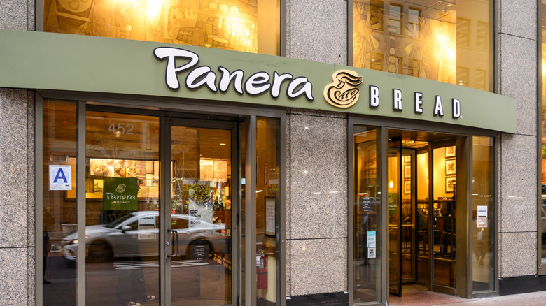 Panera Bread location outside with sign
