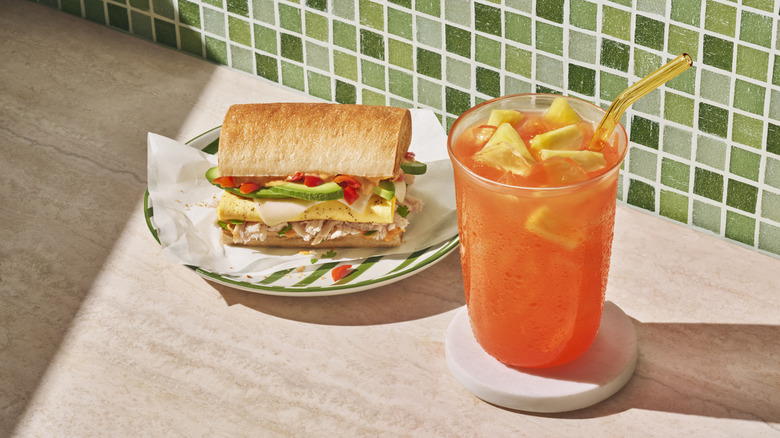 Panera lemonade with sandwich