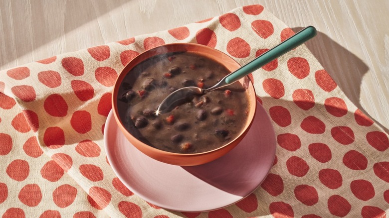 A bowl of black bean soup from Panera