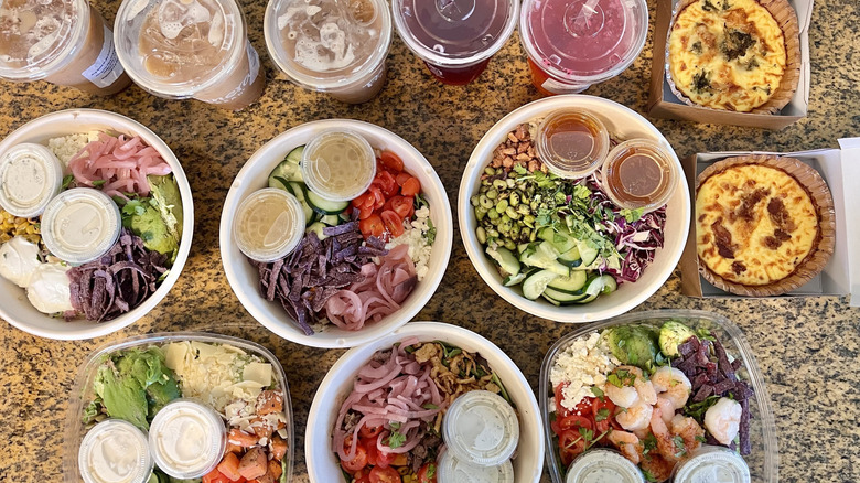 Top view of new Panera items on a counter