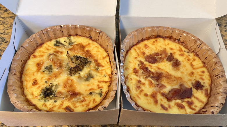 Top view of two breakfast frittatas in their boxes