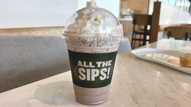 Panera's Frozen Signature Hot Chocolate with whipped cream