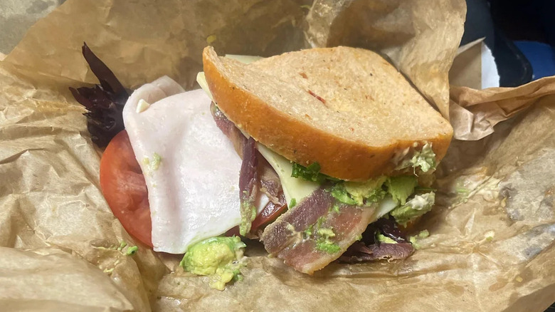 Disappointing Panera Bread Sandwich thrown together on paper