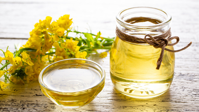 Rapeseed oil with flowers