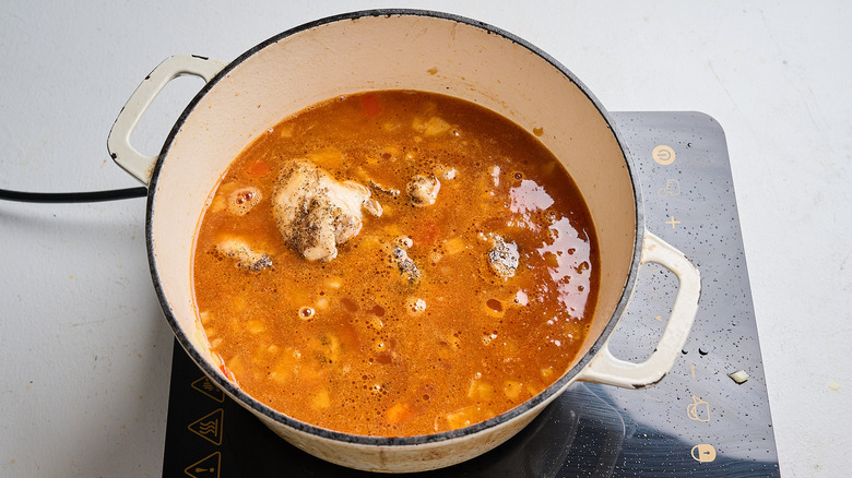 soup ingredients boiling in a pot