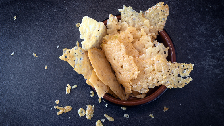 parmesan cheese crisps in a bowl