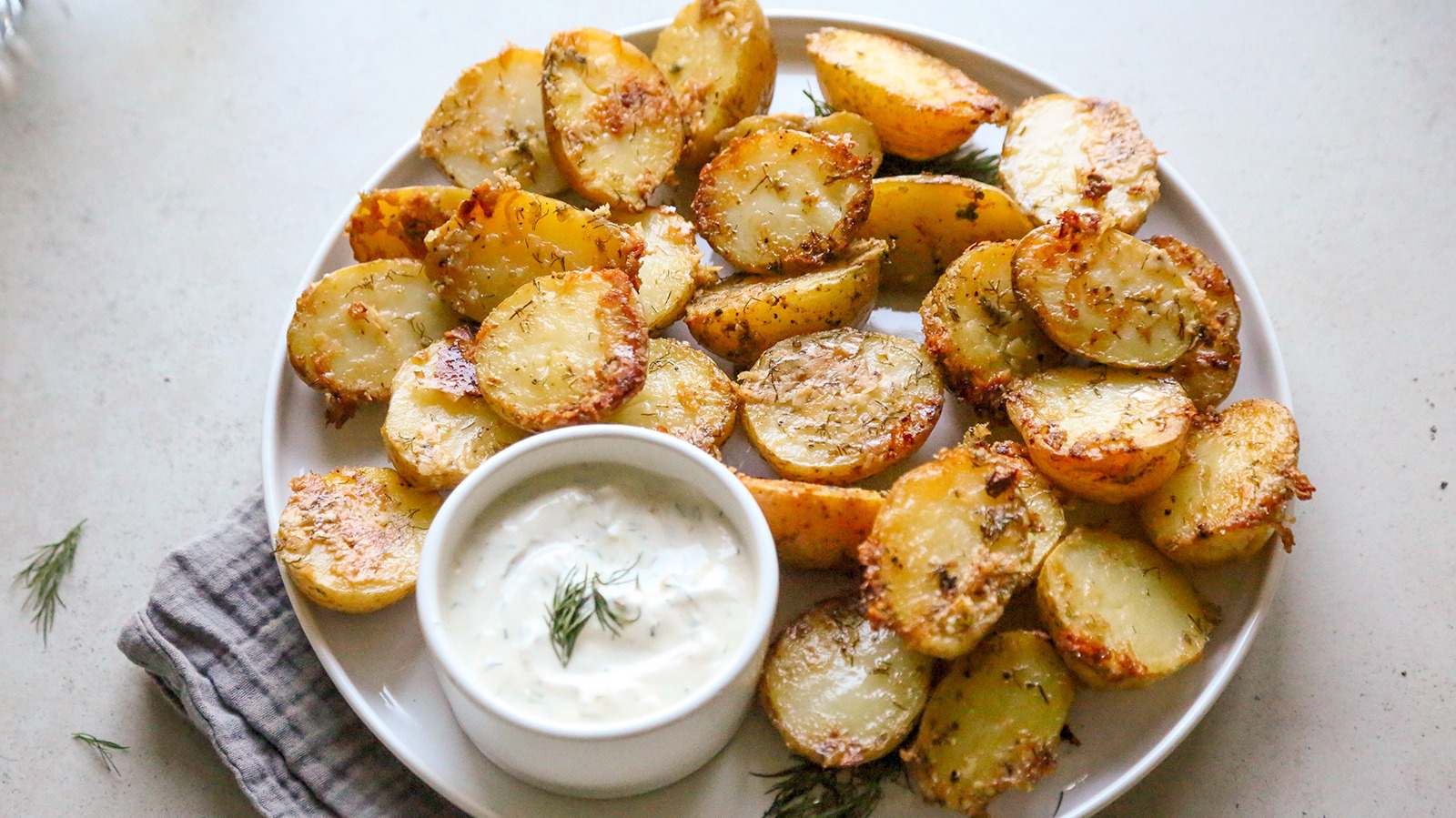 ParmesanCrusted Potatoes And Tahini Labneh Recipe