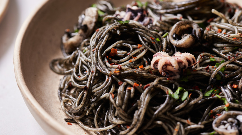pasta coated in cuttlefish ink
