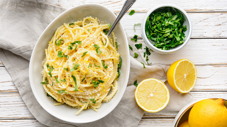 pasta dish with herbs and lemon zest