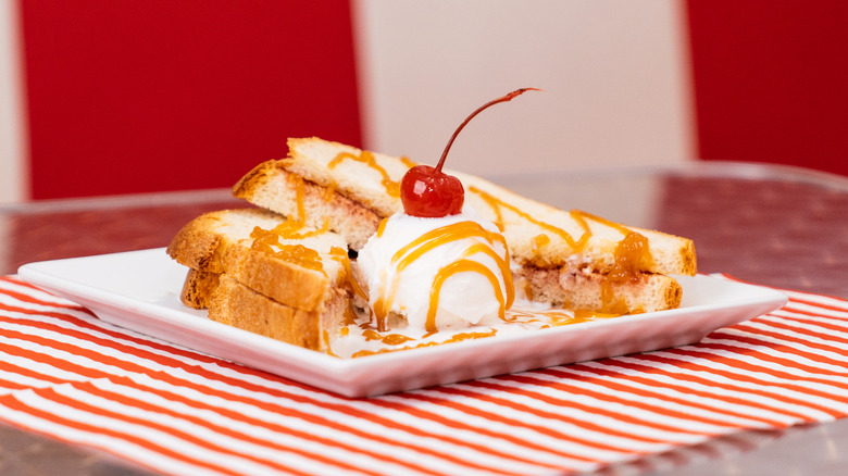 PB&J sandwich with scoop of ice cream