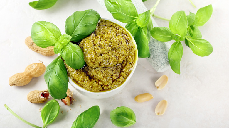 Peanut pesto in a bowl