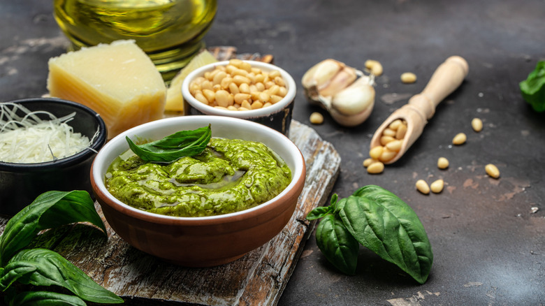 Pesto and pine nuts