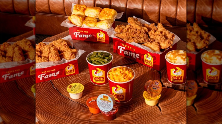Lee's Famous Recipe Chicken meals with sides and sauces