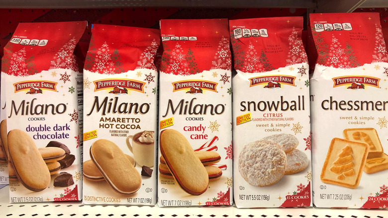 bags of different Milano cookie flavors