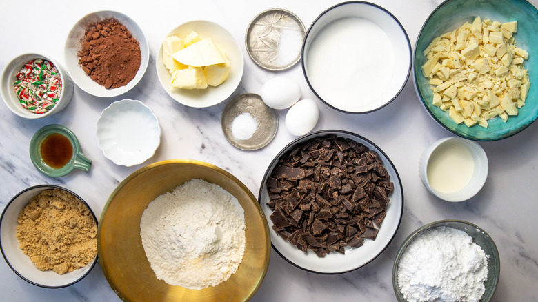 ingredients for peppermint bark cookie bars