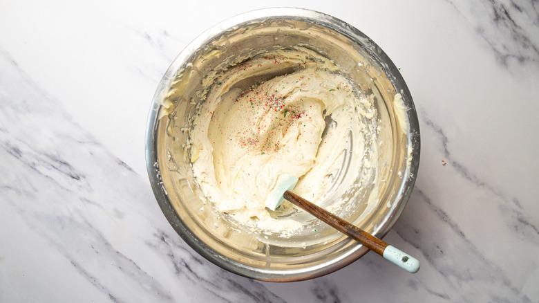 Buttercream with crushed candy canes folded into it