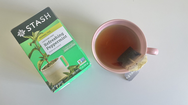 stash tea in box next to a mug