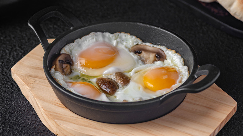 Fried eggs in cast-iron skillet
