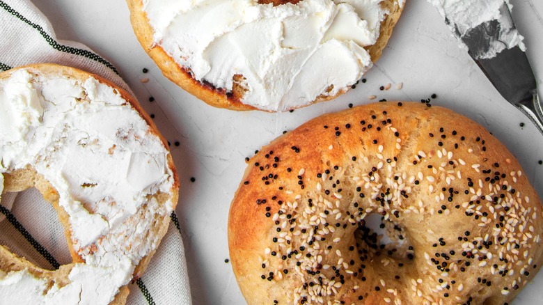 close up of seeded bagel
