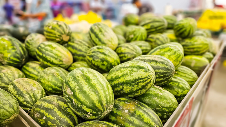 a stack of watermelons