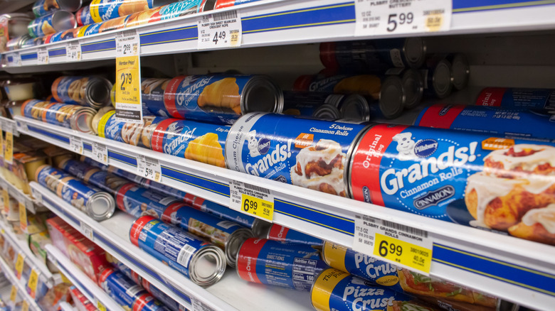 Pillsbury products displayed on the store shelves.