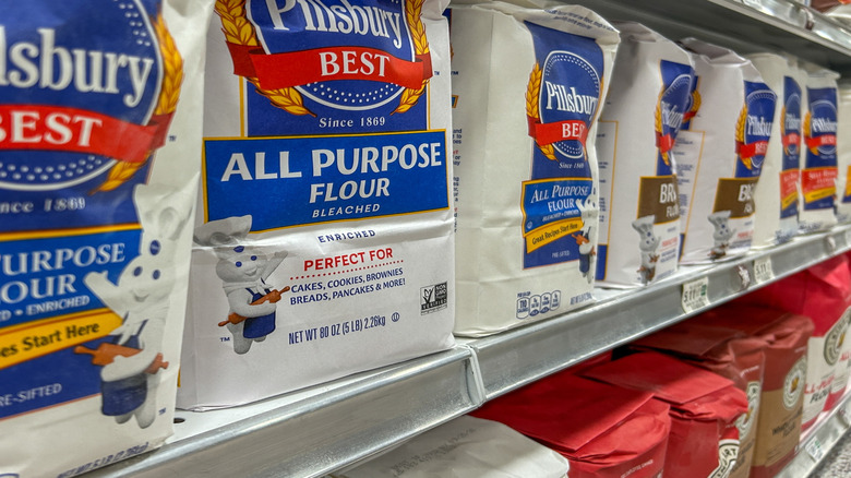 Bags of Pillsbury flour on shelves