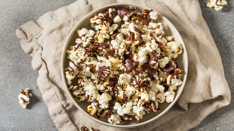 A bowl of chocolate-covered popcorn