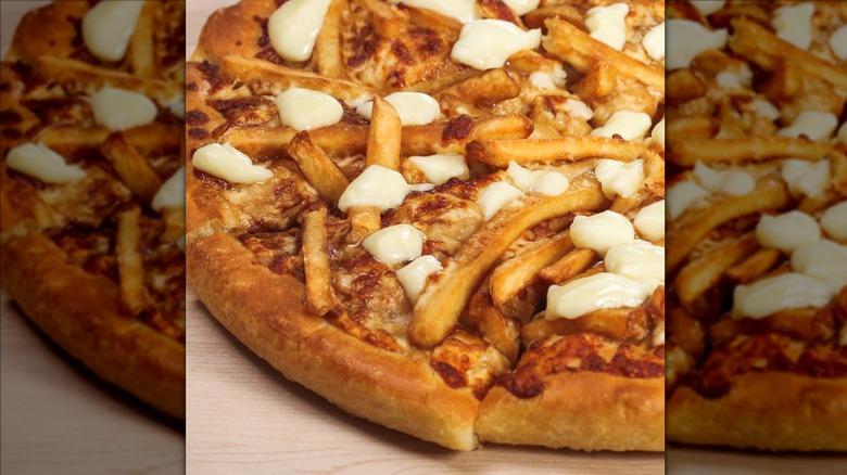 Pizza Hut's Cheesy Beef Poutine Pizza close up