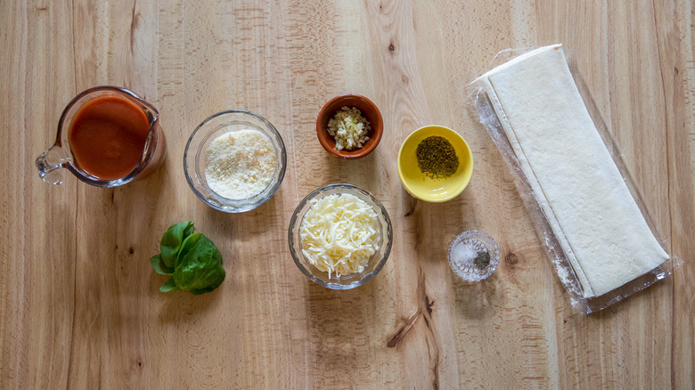 pizza pinwheel ingredients on table
