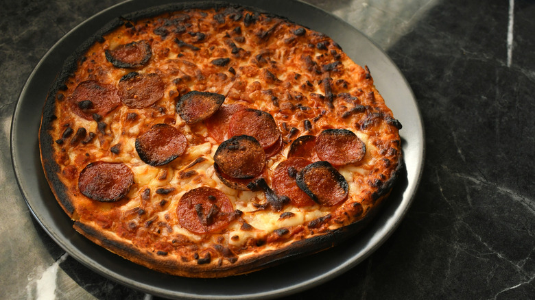 well-done pepperoni pizza