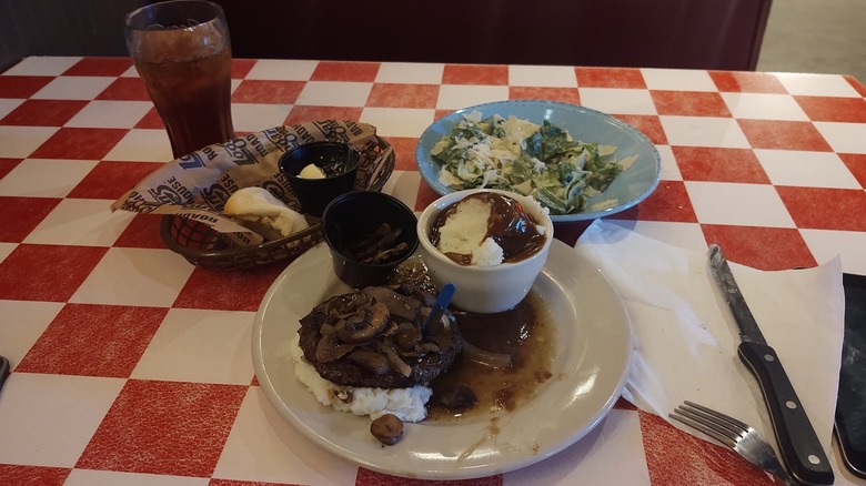 Chopped steak American Roadhouse meal at Logan's Roadhouse