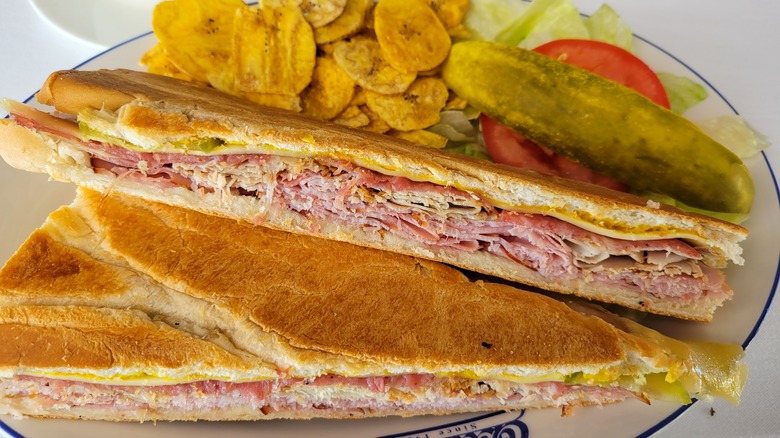 Cuban sandwich with plantain chips