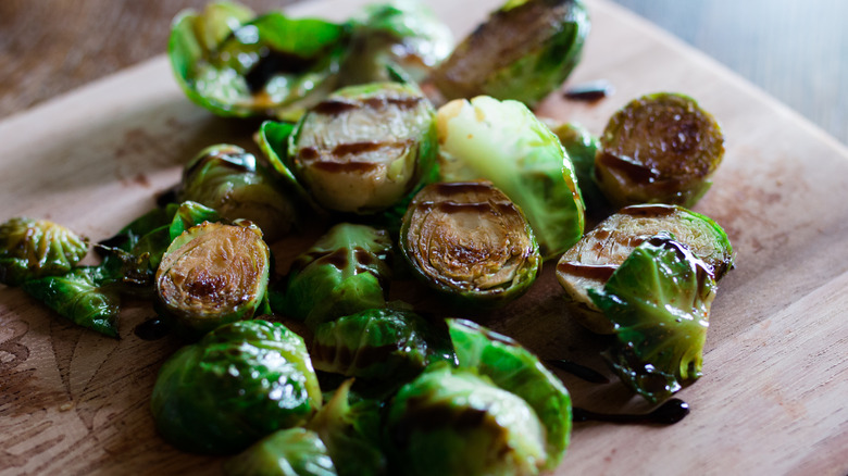 Brussels sprouts drizzled with reduction