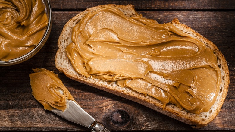 Bread smeared with peanut butter