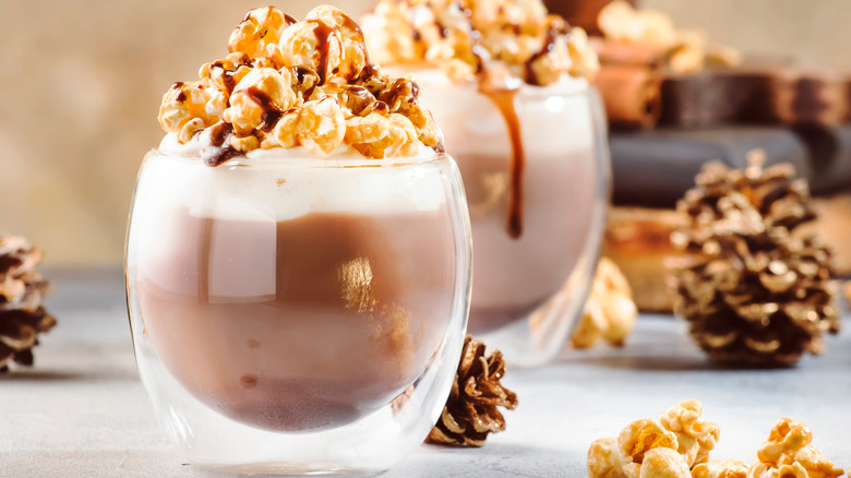 Popcorn cocktail with drizzled chocolate