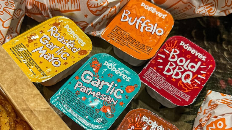 Assortment of Popeye's Sauces