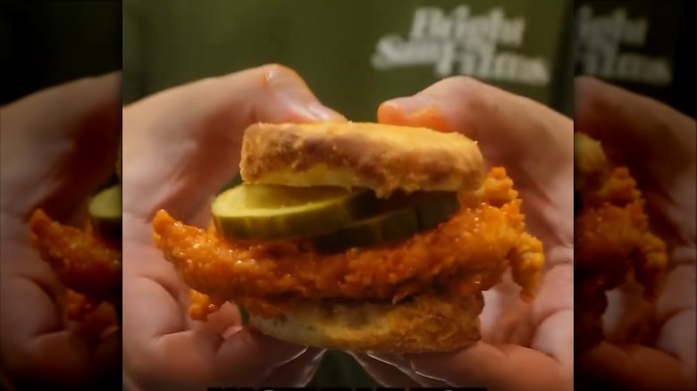 nashville hot chicken biscuit with pickle