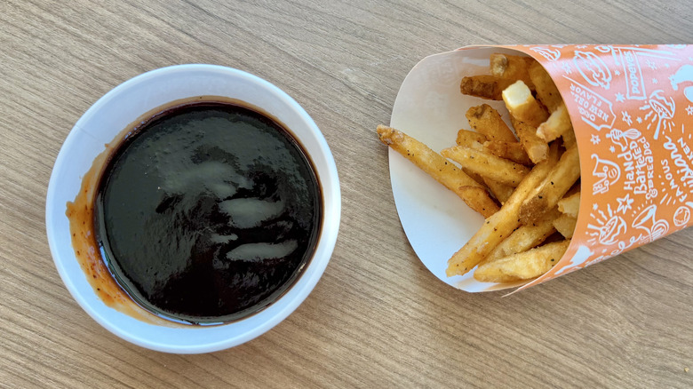 Honey BBQ Wing Sauce next to fries