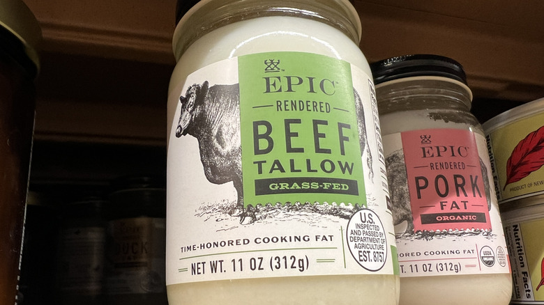 Epic brand rendered beef tallow on a grocery store shelf