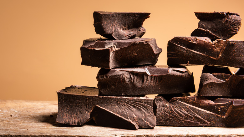 Heap of broken chocolate bar pieces