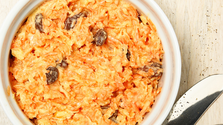 Southern carrot raisin salad in a bowl