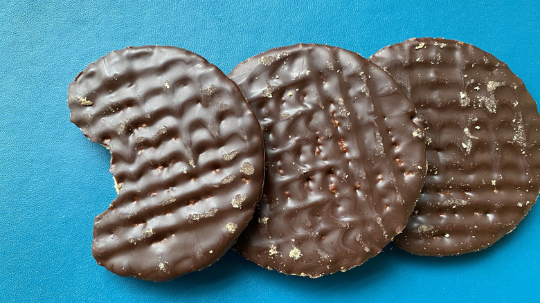 Dark chocolate biscuits blue