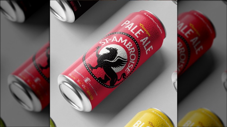 Can of St-Ambroise Pale Ale on a grey background