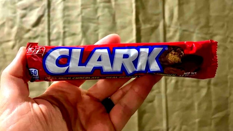 Man holding Clark Bar candy