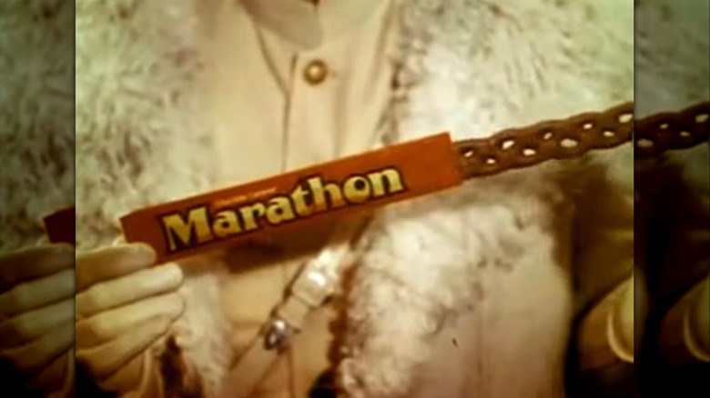Marathon bar being pulled out of package