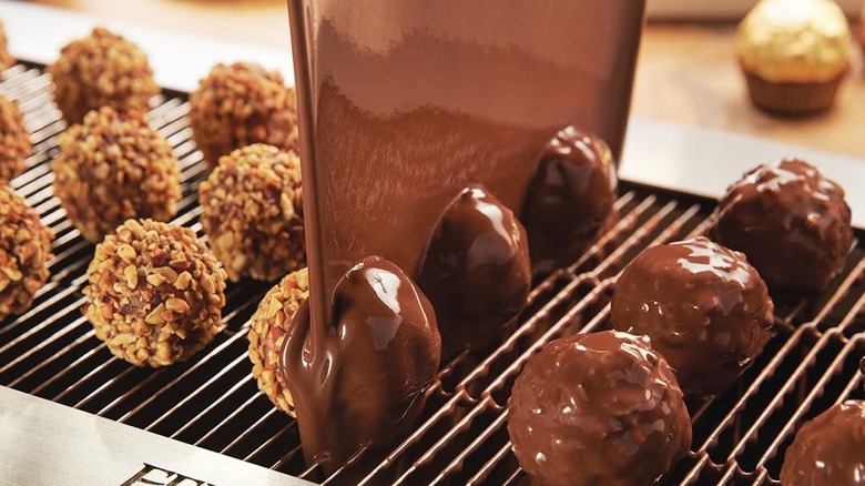 Ferrero Rocher chocolate truffles being made
