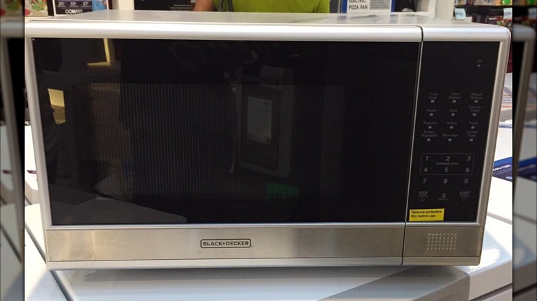 Black+Decker stainless steel microwave.