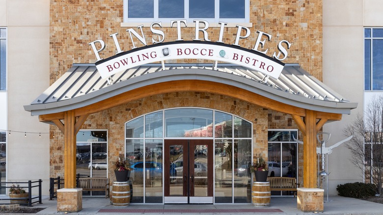 The exterior of a Pinstripes bowling location