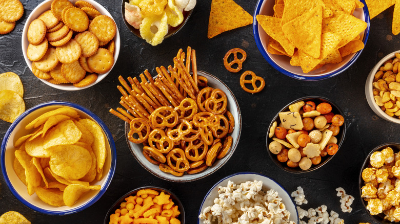 Various snacks on table