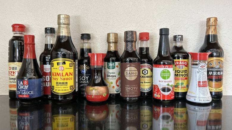 assorted bottles of soy sauce